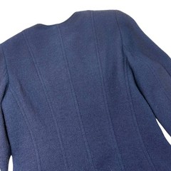 CHANEL Vintage 95A CC Logo Gold Button Collarless Jacket #36 Dark Blue Wool