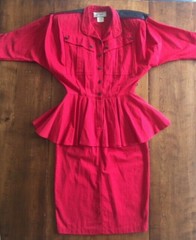 Womens VINTAGE d.FRANK RED PEPLUM DRESS Short Sleeve LEATHER ACCENTS Size 6
