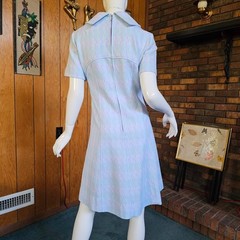 Vintage 60s Mod Pixelated Space Knit Huge Dagger Collar Shift Party Dress M/L/XL