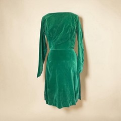 Vintage Emerald Green Velvet Cocktail Dress Low Back Bow Elegant Party Dress