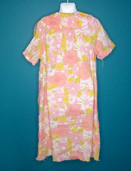 Vtg Charm Cotton Rayon Button Front Robe Flower Power Pink Yellow Sz 38 XL *TLC*