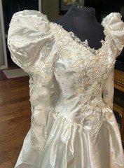 Vtg 80s Wedding Dress Beaded Puff Sleeve Bridal Gown Detachable Train Size 10