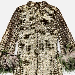 Vintage 60s Custom Green Pink Sequin Ostrich Feather Fitted Mini Cocktail Dress