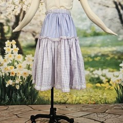 Vintage 1940s 50s Skirt Lilac Purple Gingam Scalloped Lace Ruffle Tiered Picnic