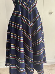 Vintage 1980’s Summer Striped Cotton Dress Fitted Bodice Flair Skirt