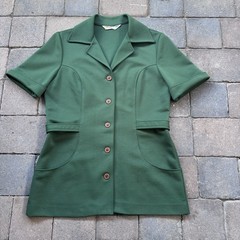 Vintage 60s Women’s Koret Kolortron Green Collar Shirt Blouse Button USA Made
