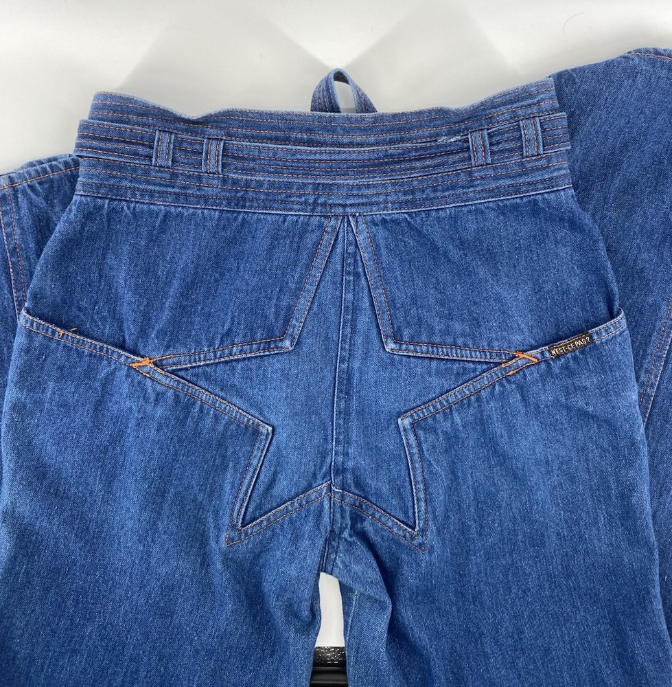 Vtg 70s N’est Ce Pas?STAR BUTT Jeans Bell Bottom Belted Denim Disco 28×32 W/belt