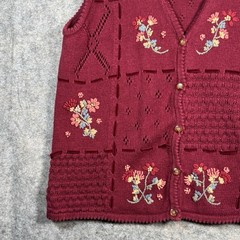 Vintage 90s Womens Jantzen Embroidered Knit Floral Cardigan Sweater Vest Size M