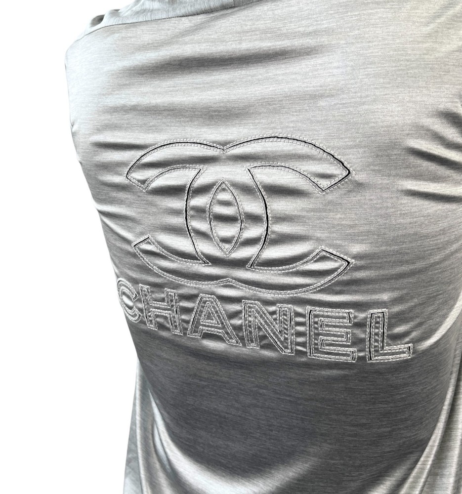 CHANEL Vintage P43484 Big CC Logo Zip Hoodie Jacket #42 Silver Black 901958