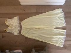 VINTAGE 60s VASSARETTE HOLLYWOOD YELLOW NYLON FLARE PAJAMA SET LINGERIE WOMEN 34