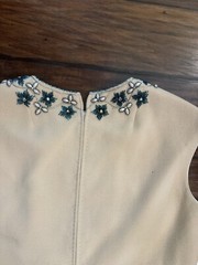 1960s Lily Lee Cream Sheath Dress Rhinestones Green Beaded Shift Size 8