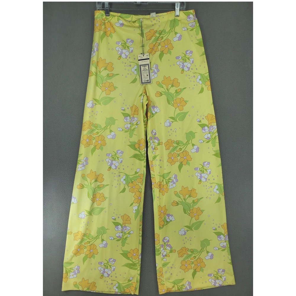 Dalton Wide Leg Pants Womens 14 Yellow Floral Retro 70s Polyester NEW