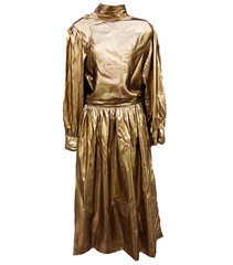 Gold Lame Lloyd Williams VTG 70’s / 80’s Two Piece Long Sleeve Dirndl Dress 8