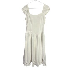 Vintage Birds Peking Handicraft Battenberg Lace Dress Size 6 White Basque Waist