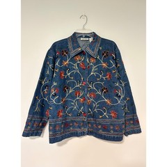 Units Vintage Floral Embroidered Denim Jacket Blue Cotton Boho Artsy Large