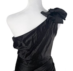 VTG Vamp Steppin’ Out 80s Black Taffeta Bow Ruffle Dress XS Whimsigoth Coquette