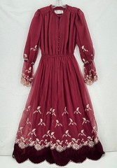 Victor Costa Vintage Burgundy Chiffon Embroidered Long Victorian Dress Sz 8