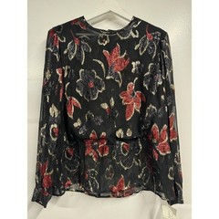 Lamé Metallic Blouse 80s Disco Lloyd Williams Red gold black Floral Top 14 New
