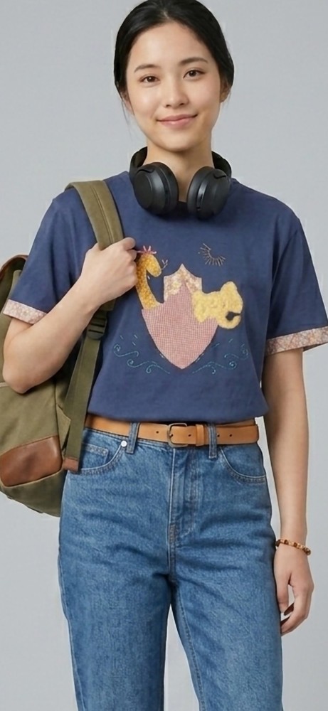 Vintage 90s Just My Size Navy T-Shirt Giraffe Elephant Heart Applique Made USA