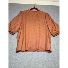 Boho-chic Old Navy terracotta brown cotton eyelet blouse featuring puff sleeves