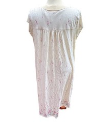 Vintage Size XL Floral Nightgown Ivory Pink Cotton Blend Short Sleeve Lace Trim