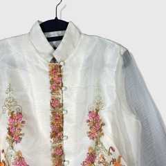 Alfred Shaheen Dress Womens M Cream Pink Orange Floral Vintage 60s Mod Boho