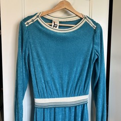 VTG 70’s Jody Of California Turquoise Terry Cloth Dress White Trim Sz 11