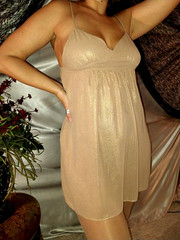 VTG SILKY SHINY GOLD PINK SHEER BABYDOLL M.T LUX NIGHTGOWN CHEMISE GOWN M NEW