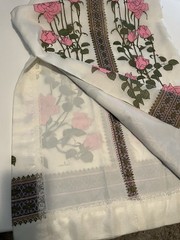 1970s VTG Alfred Shaheen Cheongsam Maxi Dress White Pink Flowers Size 16 W/belt