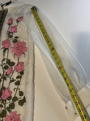 1970s VTG Alfred Shaheen Cheongsam Maxi Dress White Pink Flowers Size 16 W/belt