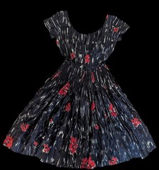 1950s Madeline Fauth Abstract Floral Brush Stroke Print Pleated Silk Dress