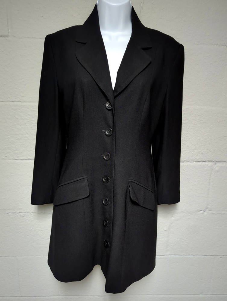 Vintage Bebe Black Crepe Coat Dress Size 4 Professional 90s Y2K Corpcore