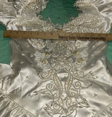 Vtg 80s Wedding Dress Beaded Puff Sleeve Bridal Gown Detachable Train Size 10