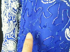 CARINA Vtg 80s Heavy Beaded Blue White Silk Plus SZ Party Dress-Bust 52/3X,AS-IS