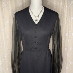 Vintage Puritan Forever Young Long Black Maxi Dress Sheer Sleeves Medium
