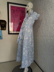 vintage dress Saks Fifth Avenue floral house dress maxi Blue cottage ruffle 70s