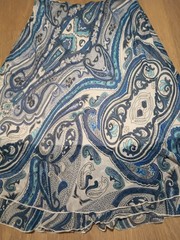 Vtg Y2K NOTATIONS Sheer Bias Cut Layered Ruffle Batik PAISLEY Blue hippy Skirt S