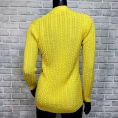 Vintage Emporium Yellow Cable Knit Cardigan Sweater Womens S Taiwan 100% Acrylic
