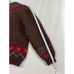 Susan Bristol Sweater Womens 34 Brown Excellent 100% Wool Hand Embroidered 1989