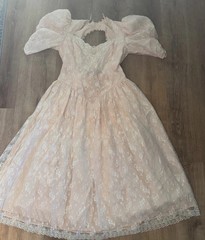 Vintage McCLINTOCK Peach Tea Dress Lace Floral Size 14 Cap Sleeve Open Back