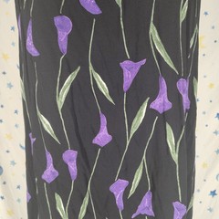 Vintage Semi-sheer Black & Purple Calla Lily Sleeveless Dress | Size 14w