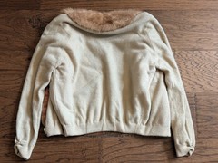 DALTON 100% CASHMERE MINK FUR COLLAR WOMEN’S 50’S VINTAGE SWEATER BEIGE