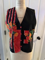 Creazioni Effect vintage Beaded Vest Red/Orange Floral V Neck Size Large