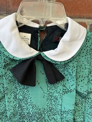 Vintage Liz Petites Inc Babydoll Green Dress Peter-pan Collar Bow Pollyanna 10