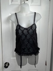 RARE! VTG 1988 SEXY *CHIPPENDALES* WOMENS KIKI Garter Cami SATIN Black Medium