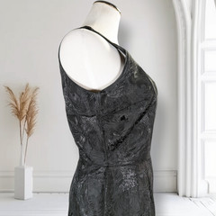 Vintage 1960s Black Floral Jacquard Evening Gown Maxi Dress Wiggle Formal 6