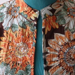 Vintage Embroidered Anu Jacket 100% Pure Silk, Orange, Gray, Brown Floral Sz Med