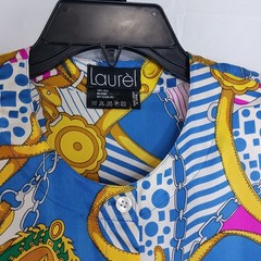 Escada Laurel Vintage Womens 90’s Silk Blue Retro Bold higher end blouse Sz 36