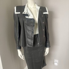 G-III Vintage 1980’s Women’s Gray Leather Jacket And Matching Pencil Skirt