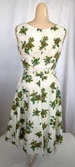 Vintage 60s Kenrose 2 Pc White/Green Floral Sleeveless Cotton Day Dress XS/SM